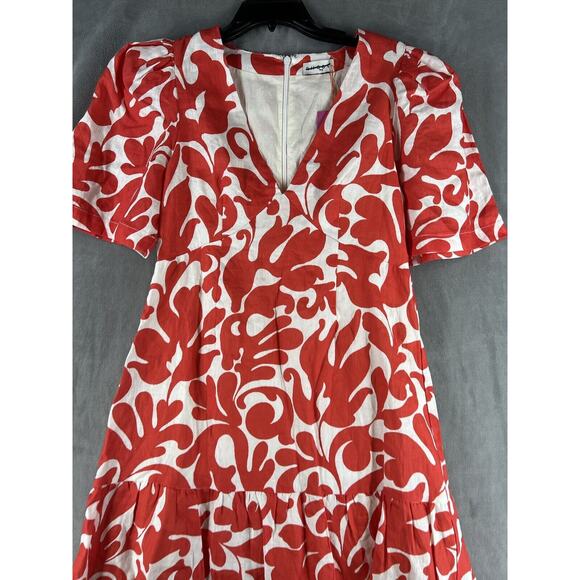 Rhode Mariana Floral Linen Minidress Size 2 Red White - Picture 4 of 10